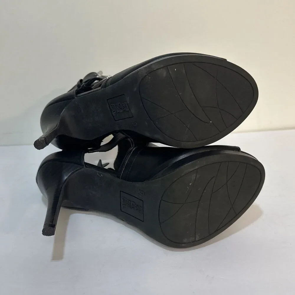 Brash Jayden Open Toe Bootie 4” Heels Black Faux Leather Size 9